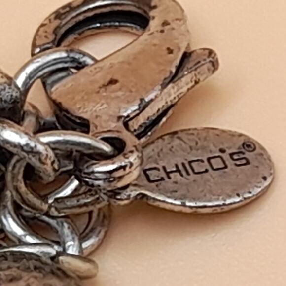 Chico's Floral Heart Silver Tone Pendant Necklace, 9 Strands Black Leather, 20" - Picture 4 of 12